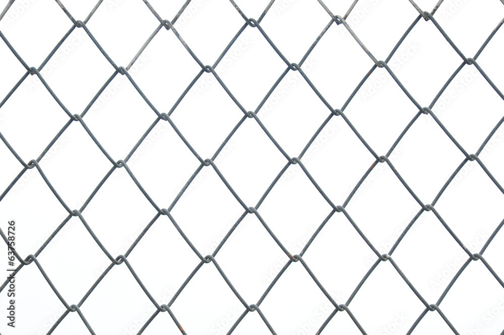 Fototapeta premium Chainlink metal wire fence on white background