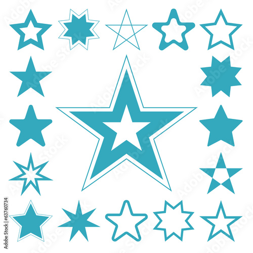 Blue star vector icon set