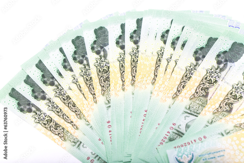 Thai money 20 baht isolated on white background Thai money 20 baht isolated on white background
