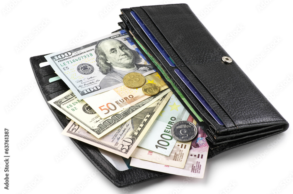 Various currencies in purse Various currencies in purse