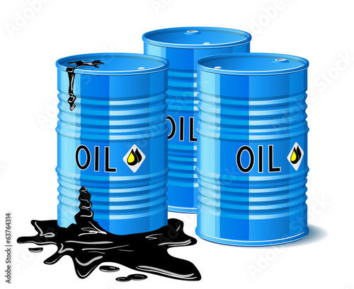 Three metal barrels with oil.