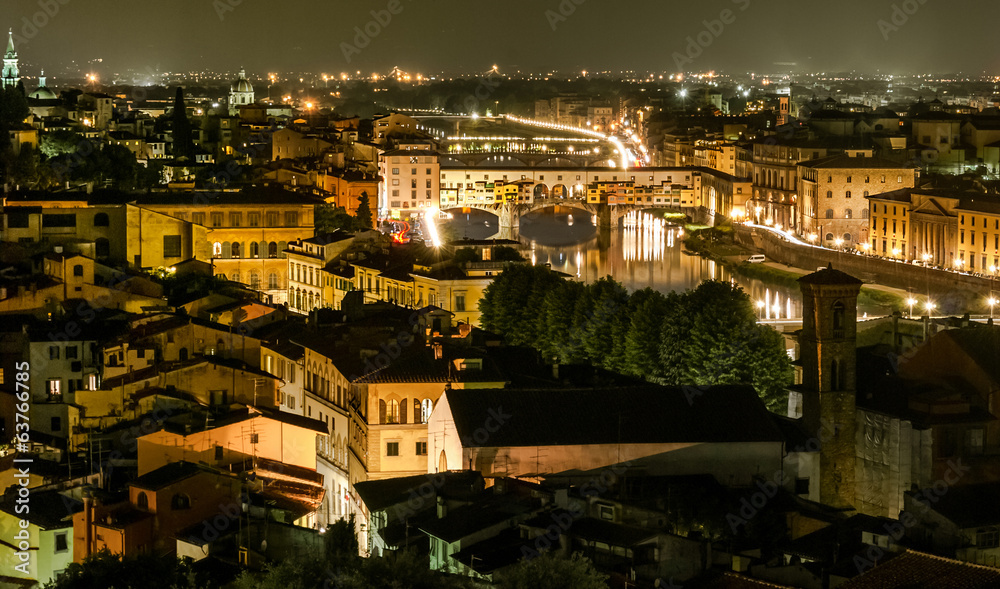 Ponte Vecchio night view over Arno river, Florence