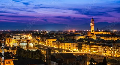 Night view over Arno river in Florence, Italy