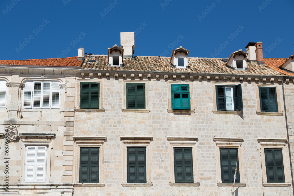 Old Croatian Building with Green Shutters