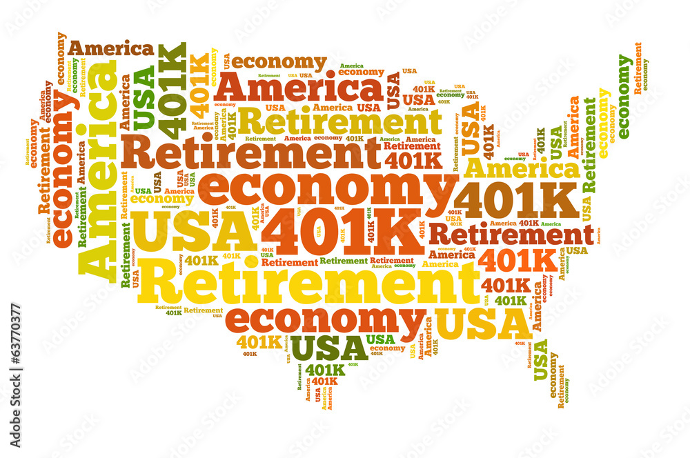 American retirement plan concept with word cloud American retirement plan concept with word cloud