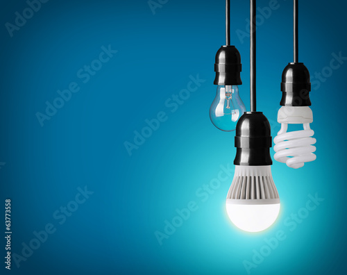 hanging tungsten light bulb, energy saving and LED bulb photo
