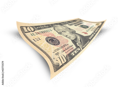 ten dollar banknote isolated on white background
