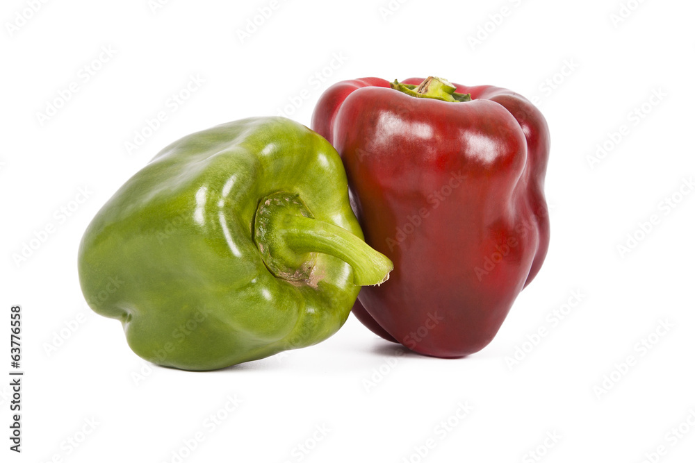 Natural red and green peppers isolated on white background Natural red and green peppers isolated on white background