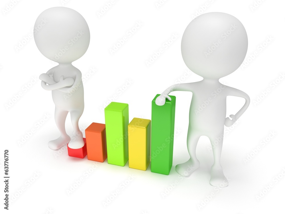 3d people stand near colored bar graph 3d people stand near colored bar graph