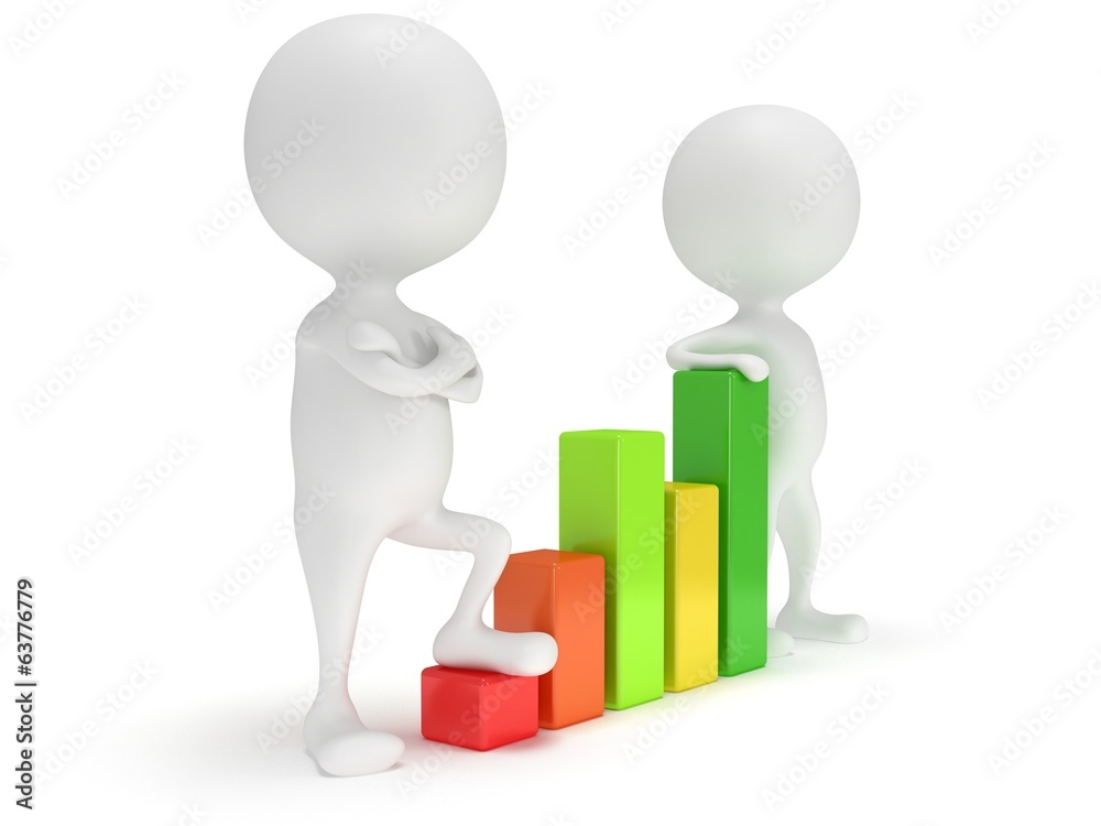 3d people stand near colored bar graph 3d people stand near colored bar graph