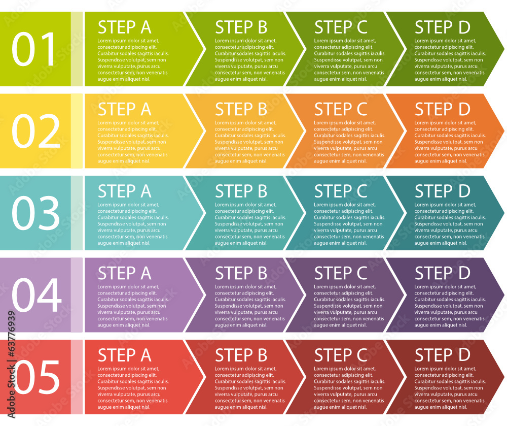 Flat design. Process arrows boxes set. 4 steps.