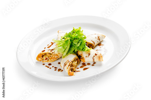 charcuterie in pita bread on a white background