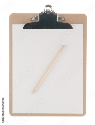 Empty document in a clipboard (sketch board) isolated on white