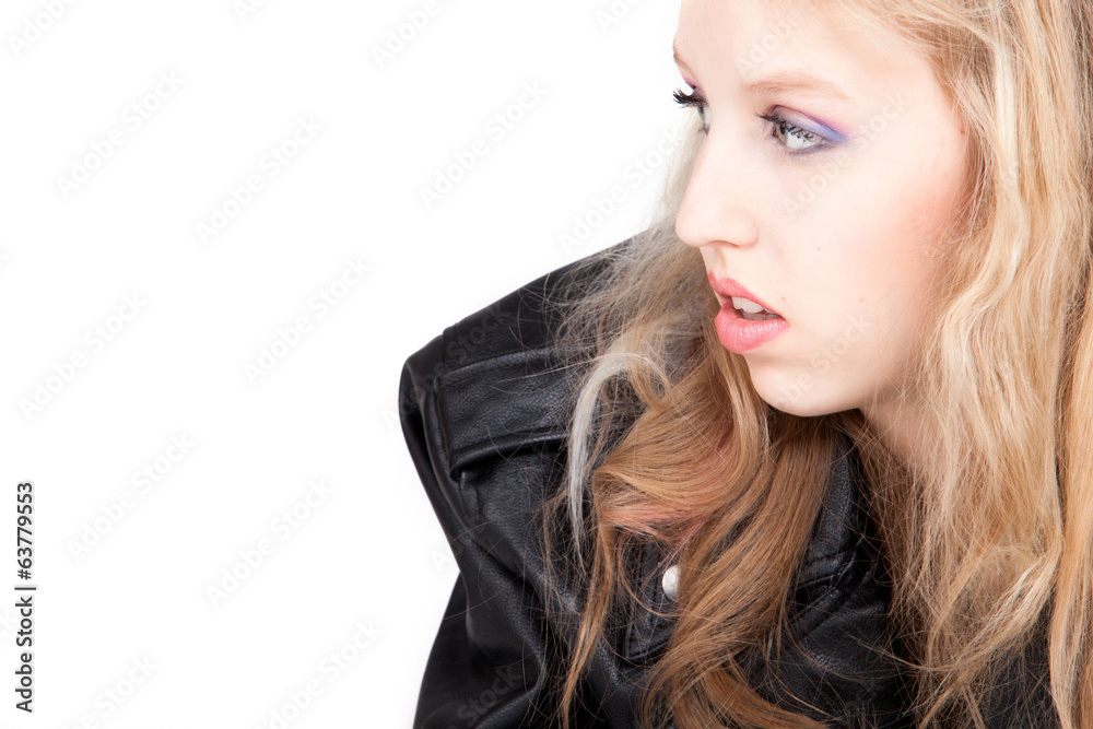 Naklejka premium Portrait of a teenager is looking into the white
