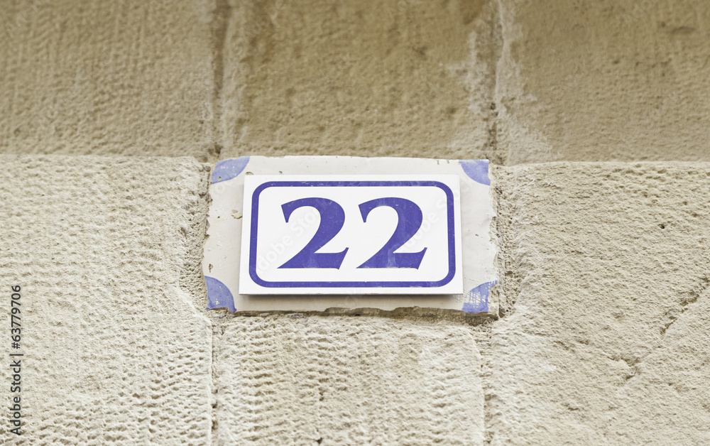 Number twenty-two on a wall Number twenty-two on a wall