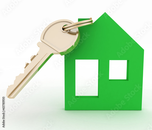 3d model ecological house symbol with key photo