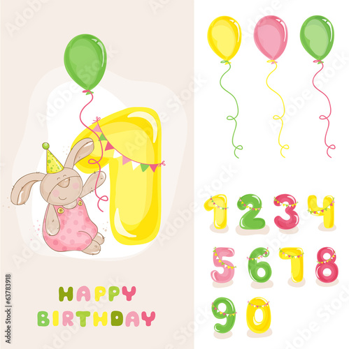 Baby Bunny Birthday Card - with Editable Numbers - invitation