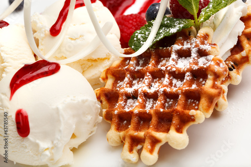 Valokuvatapetti Restaurant dessert with waffles and ice-cream