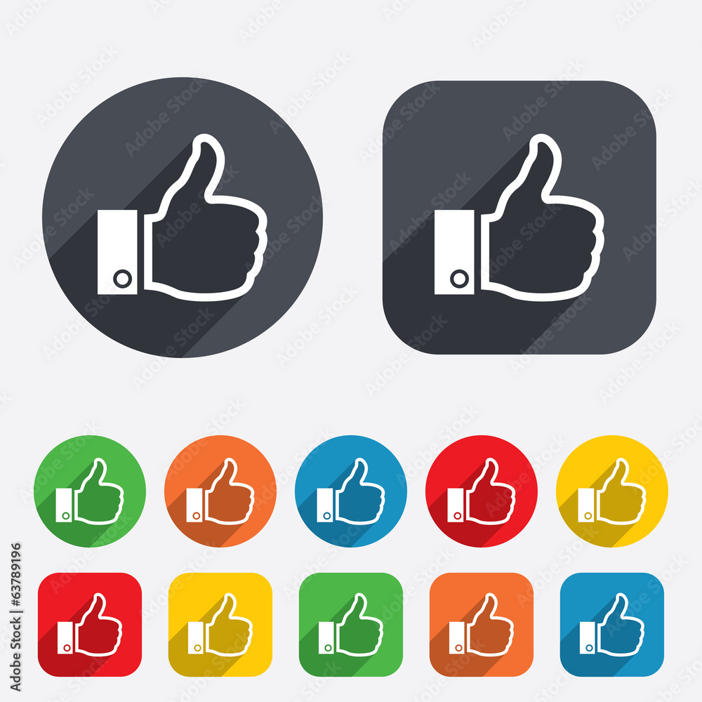 Like sign icon. Hand finger up symbol. Like sign icon. Hand finger up symbol.