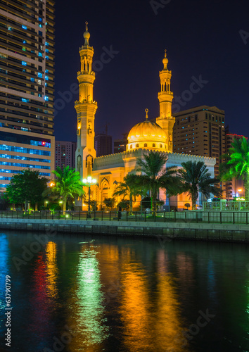 Al Noor Mosque in Sharjah at night