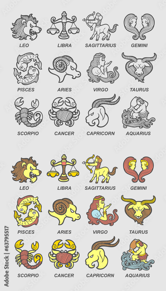 Zodiac Icons Sketch Vector.