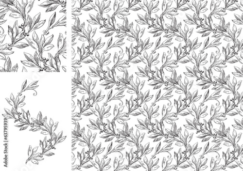 Vintage Vector seamless pattern with laurel leaves