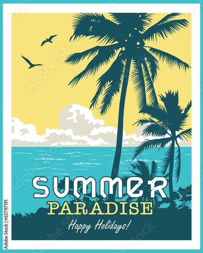 Summer beach palm tree vector background
