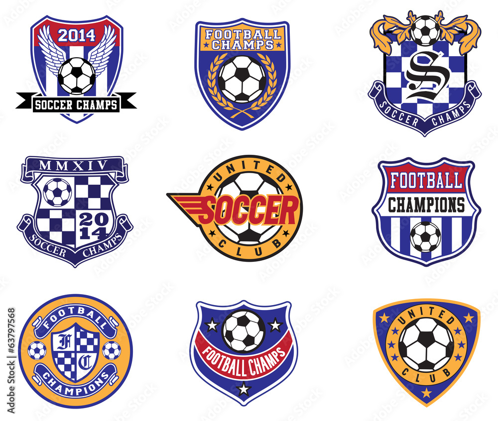 Fototapeta premium Football Soccer Badges, Patches and Emblem Vector Set