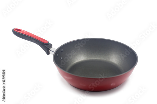 Red frying pan with a nonstick coating