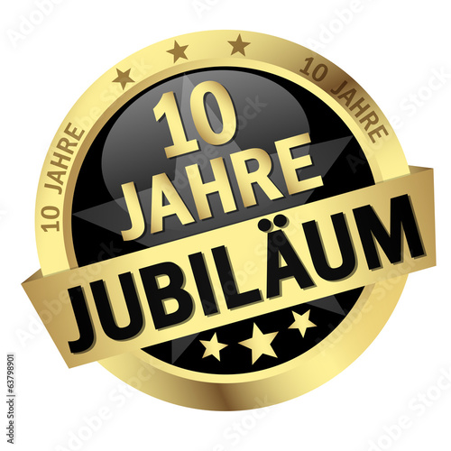 Button mit Banner " 10 JAHRE JUBILÄUM "