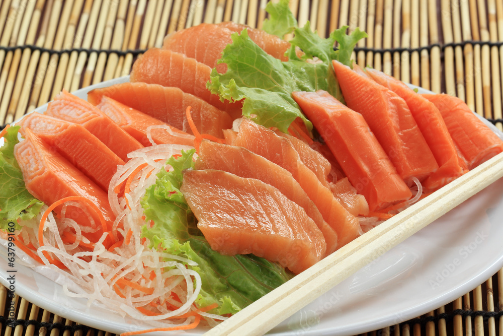 Fresh Salmon seshimi set on the plate Fresh Salmon seshimi set on the plate