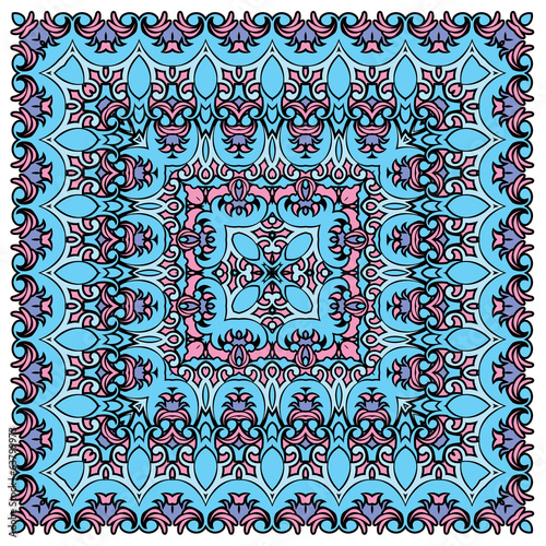 Squared background - ornamental floral pattern. Design for banda