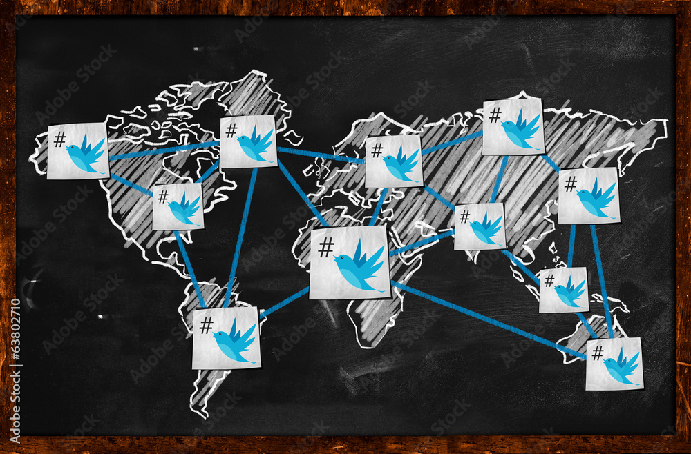 World twitter Connection on Blackboard - obrazy, fototapety, plakaty 