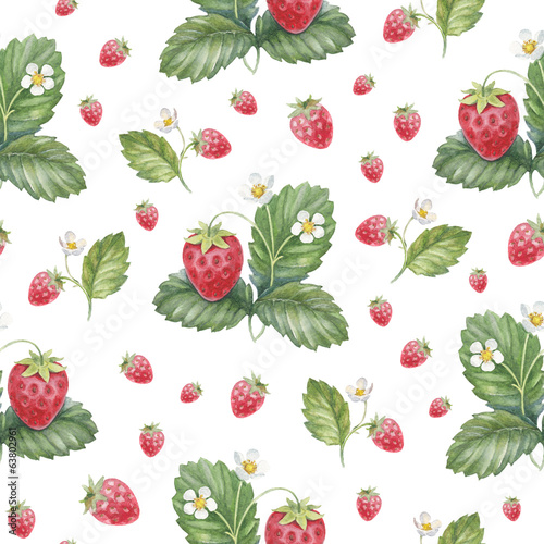 Fototapeta Naklejka Na Ścianę i Meble -  Seamless pattern with watercolor strawberry bush