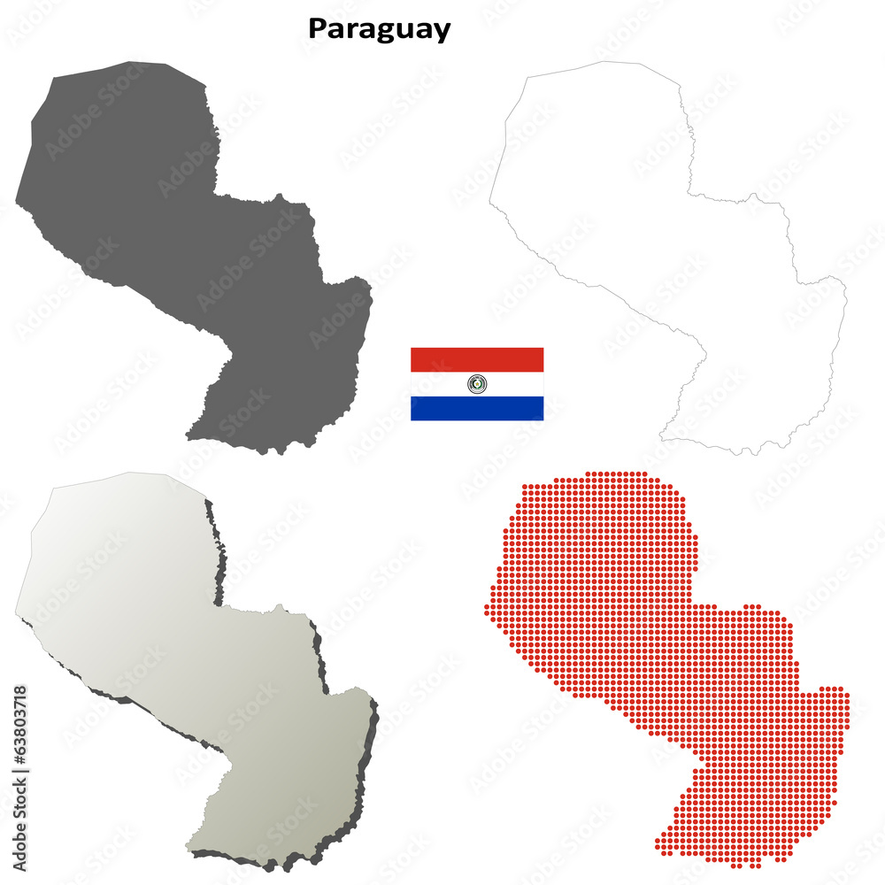 Blank detailed contour maps of Paraguay