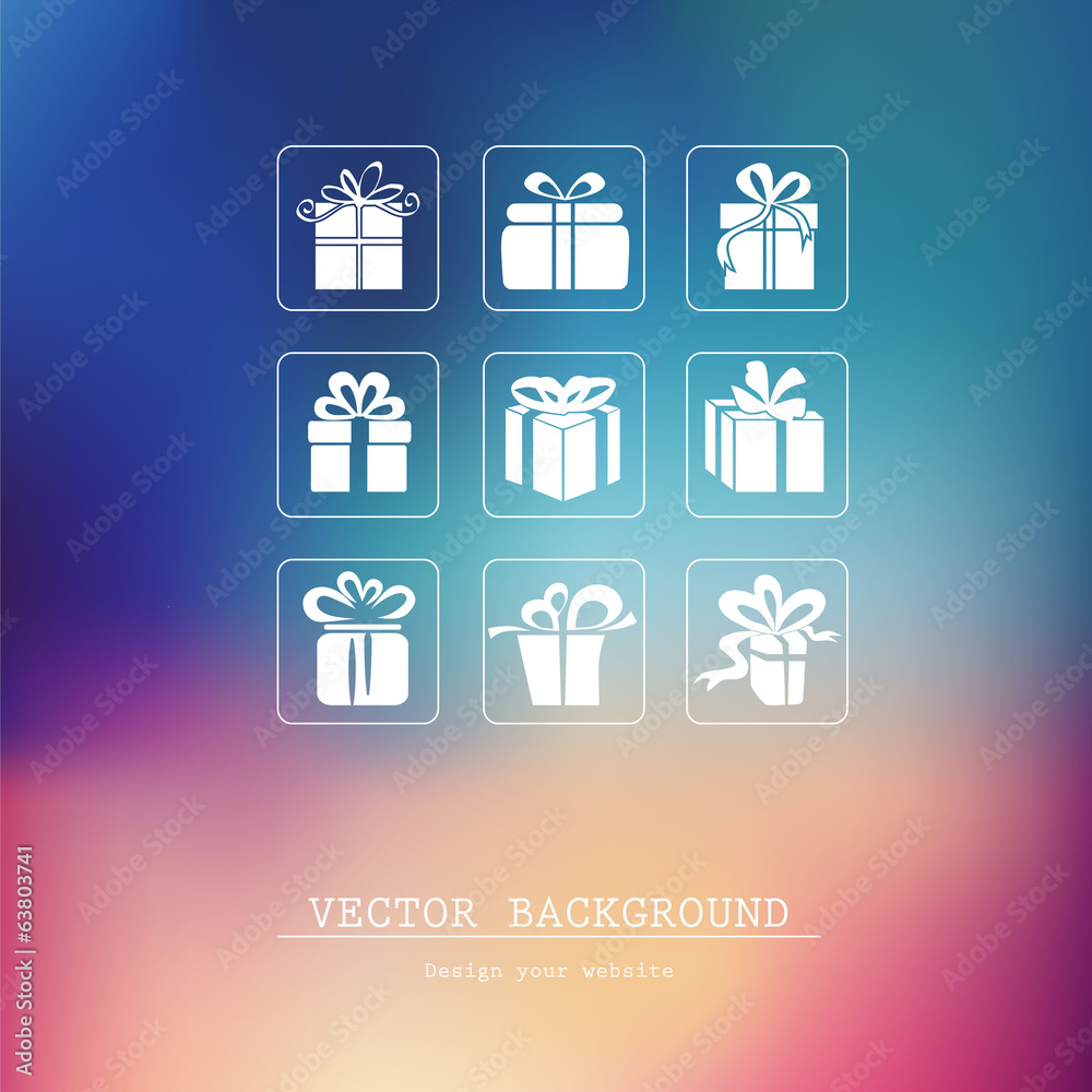 Blurred template, holiday. Vector Gift Box Icons. Blurred template, holiday. Vector Gift Box Icons.