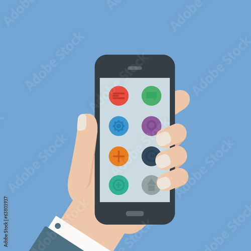 flat app phone hold in hand