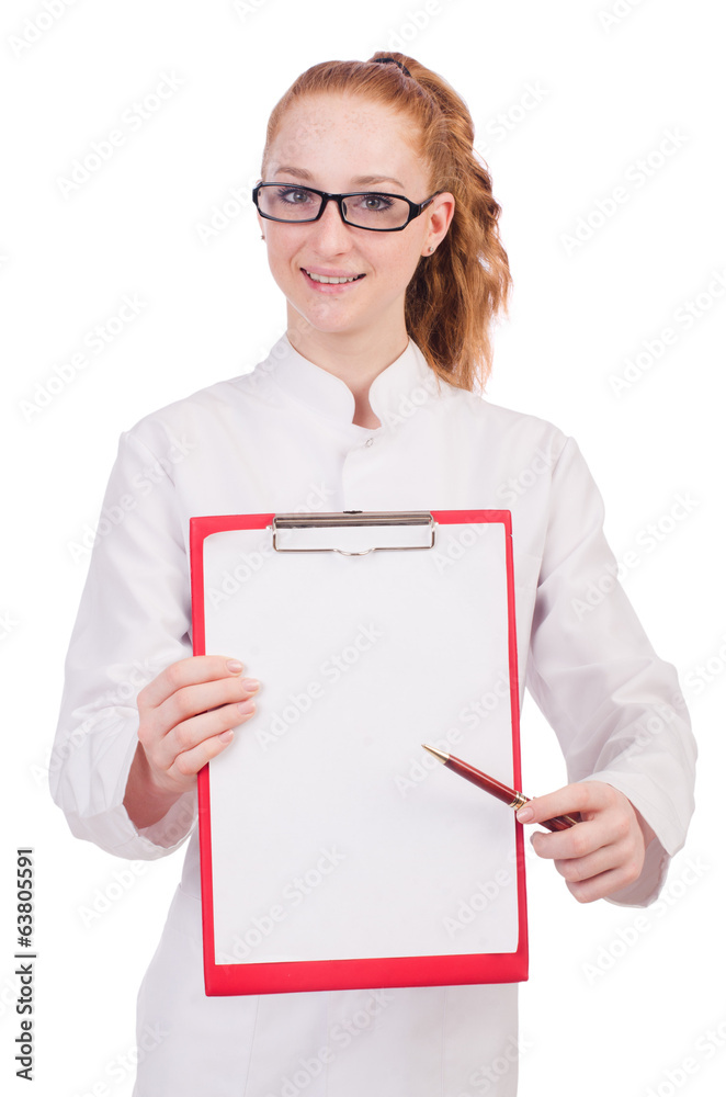 Young medical student with binder isolated on white Young medical student with binder isolated on white