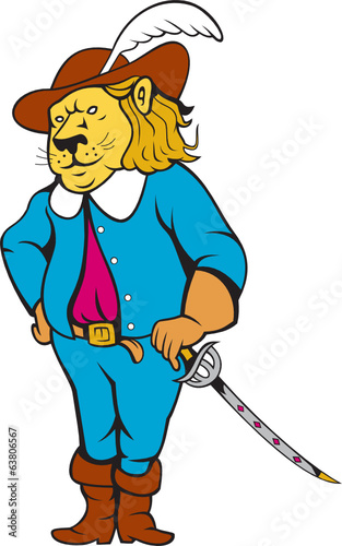 Musketeer Lion Hat Sword Cartoon