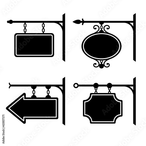 Set of retro graphic forged signboards. Vector
