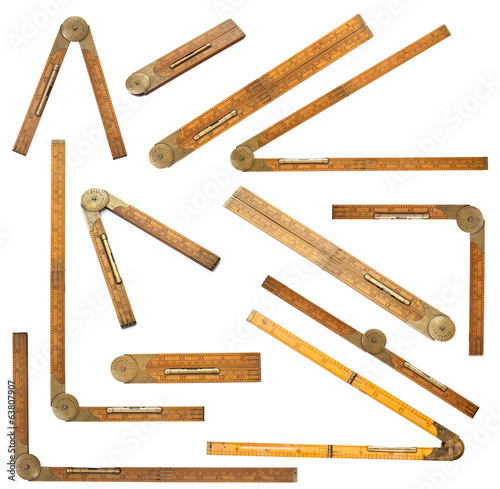 carpenter's rule of 19th century with brass level set isolated o