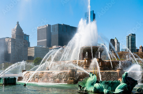 Buckingham Memorial Fountain in the center of Grant Park in Chicago downtown, Illinois, USA