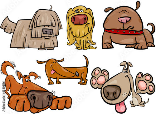 funny dogs set cartoon illustration