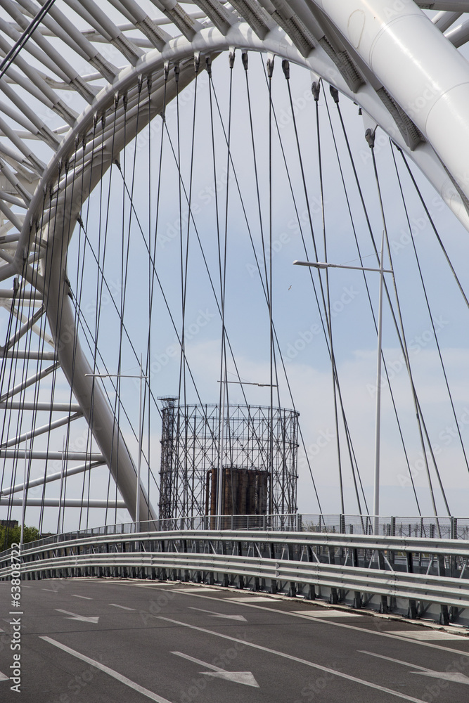 Fototapeta premium Rome, Italy, Settimia Spizzichino Bridge and old gazometer
