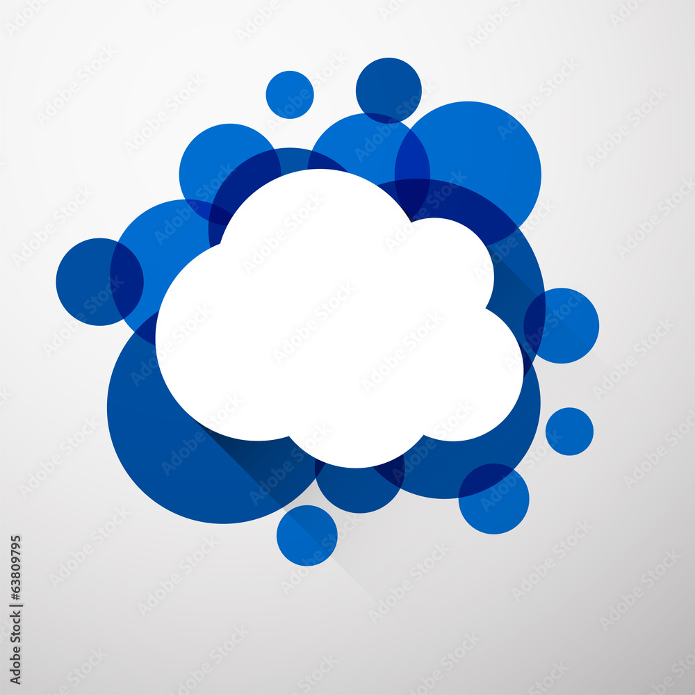 White paper cloud over blue bubbles. White paper cloud over blue bubbles.