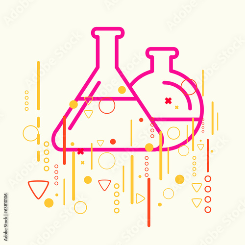 Glass flask on abstract colorful geometric light background