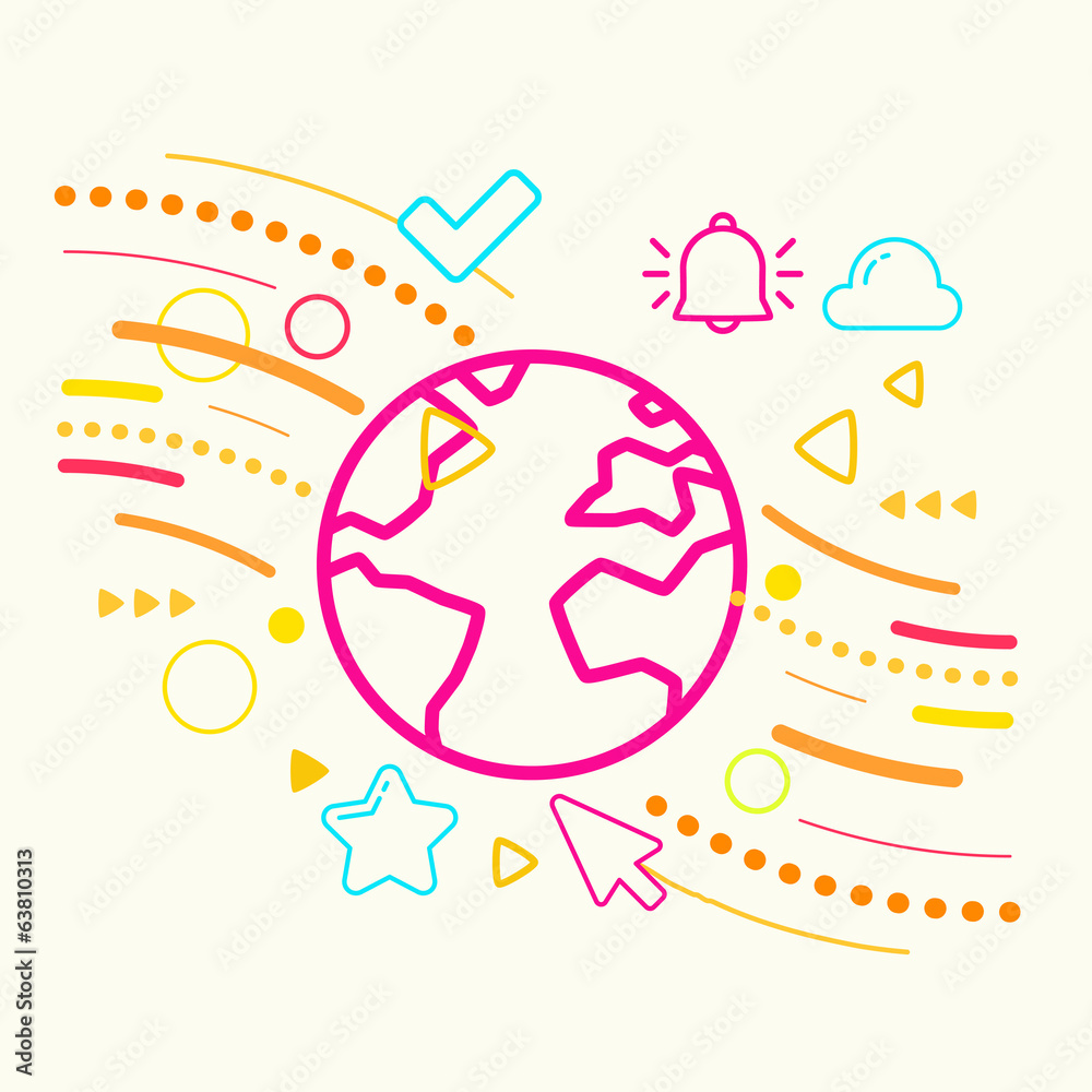 Fototapeta premium Earth on abstract colorful geometric light background with diffe