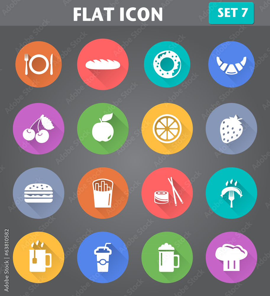 Food and Drink set in flat style with long shadows. Food and Drink set in flat style with long shadows.