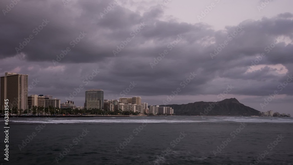 Time lapse of Waikiki at sunset with views of resorts, beach, and Diamond Head Volcano Time lapse of Waikiki at sunset with views of resorts, beach, and Diamond Head Volcano