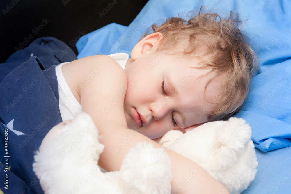 Cute sleeping child with teddy bear Cute sleeping child with teddy bear